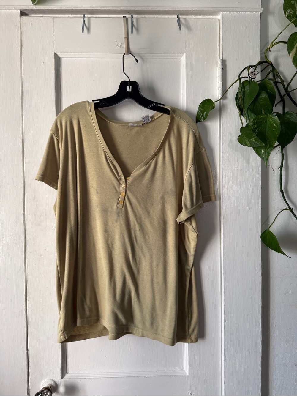 White Stag Short-Sleeve Henley Top in Light Olive
